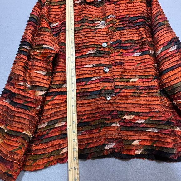 Chico's Silk Patchwork Ribbon Jacket Size 2 Large Striped Boho Artsy Statement - Picture 5 of 7